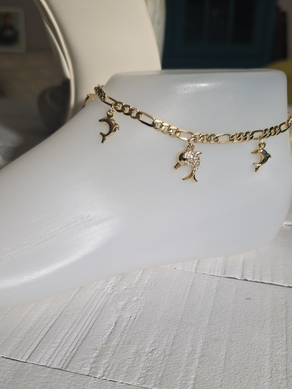 14k Gold Plated Dolphin Charm Anklet - Women Jewelry